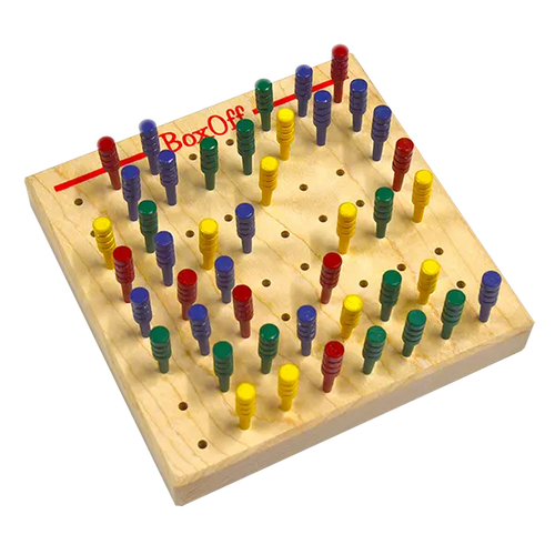 BoxOff Peg Edition wood peg board and cribbage pegs in 4 colors