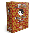 Five-Field Kono game box by Peg Pastimes, featuring a red and gold floral pattern with a black and white yin-yang symbol on the front, photographed on a white background.