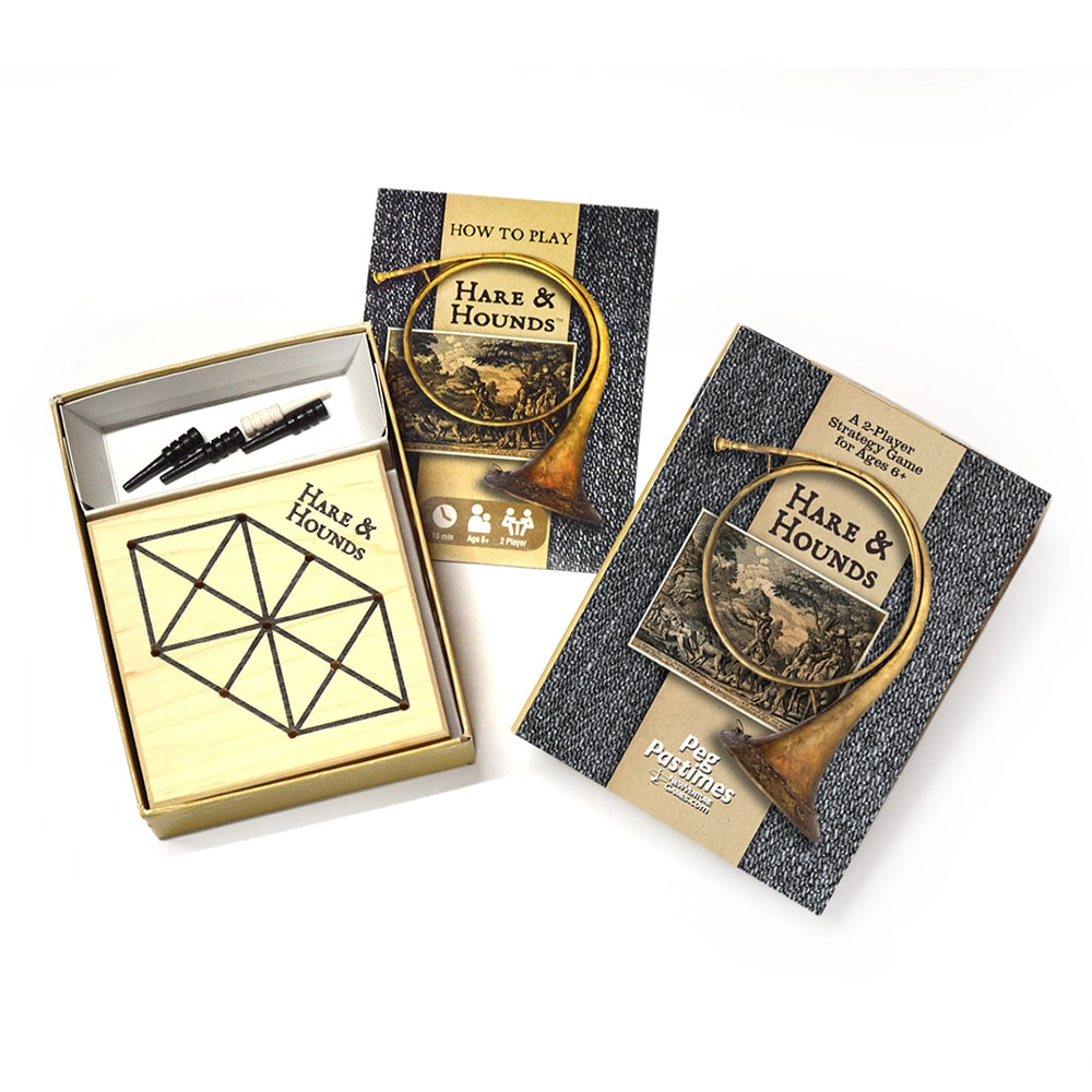 Hare & Hounds game board, rule booklet and box lid