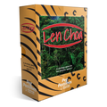 A boxed card game titled "Len Choa" shown at a slight angle on a white background. The box has a tan and black tiger-stripe pattern, a large forest photo on the front, and visible text including "Len Choa" and "Peg Pastimes".